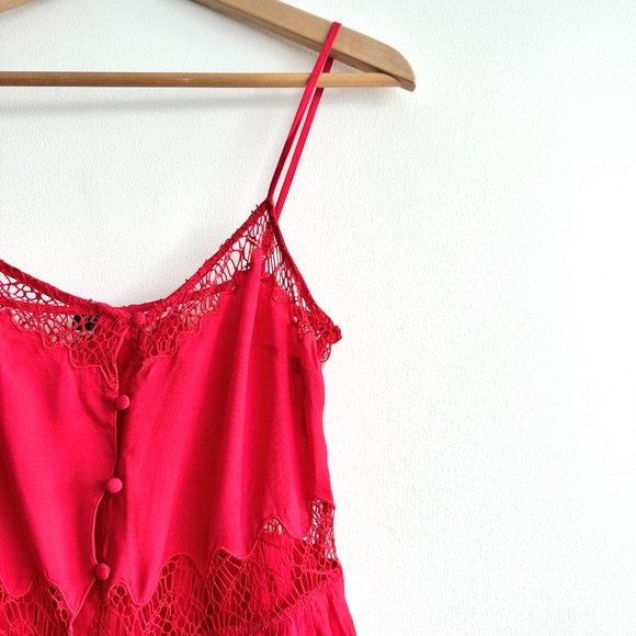 Topshop Bright Red Lace Mini Slip Dress with Fabric Buttons - size 2 - Picture 2 of 7